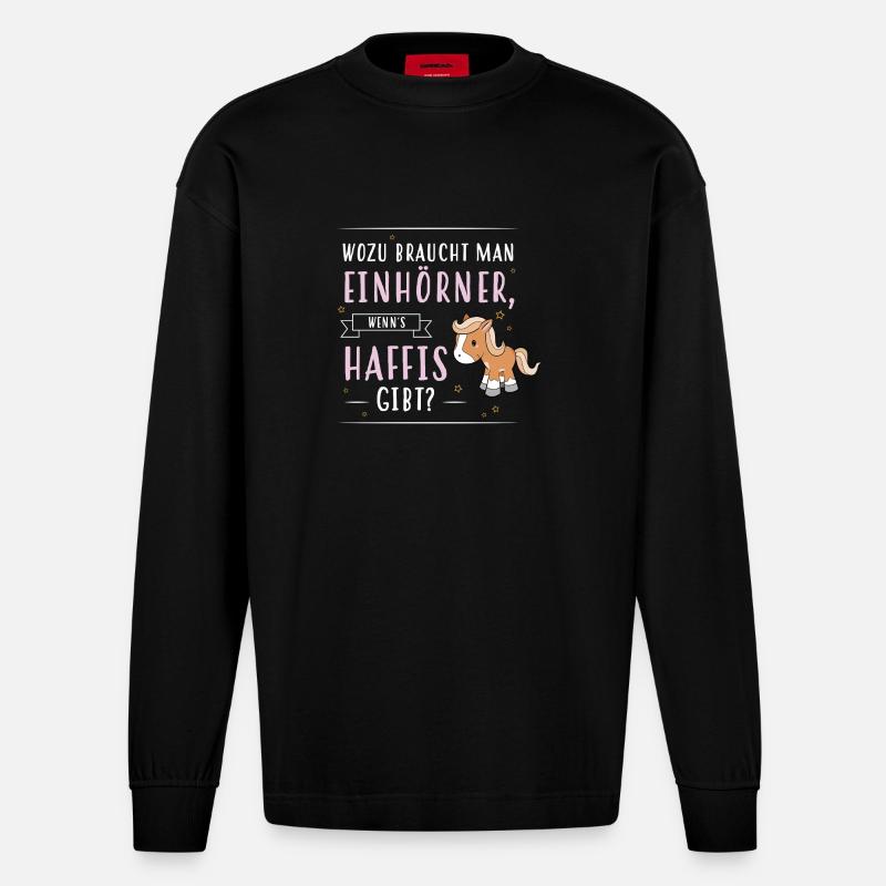 Wozu Einhörner Haflinger - Heavyweight Oversized Organic Langarmshirt Made in EU - SOLID BLACK