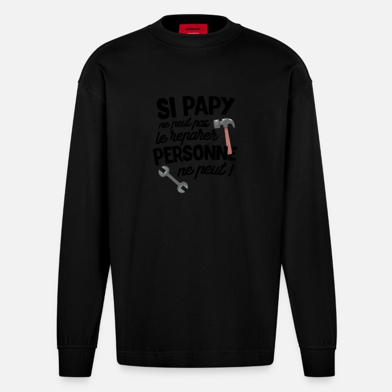 cadeau papy papi bricoleur - Manches longues bio épais oversize fabriqué en UE - SOLID BLACK