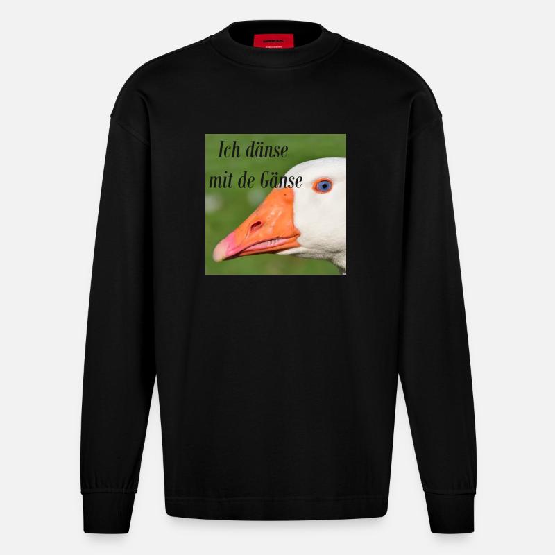 Ich dänse mit de Gänse - Heavyweight Oversized Organic Langarmshirt Made in EU - SOLID BLACK