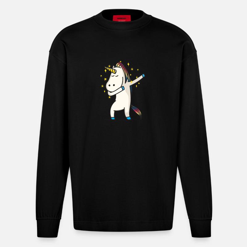 Einhorn Dab - Heavyweight Oversized Organic Langarmshirt Made in EU - SOLID BLACK