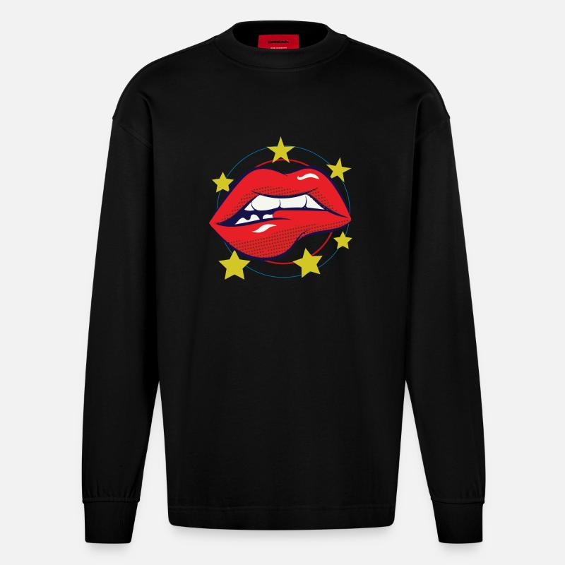 BOUCHE LÈVRES PopArt Comic - Manches longues bio épais oversize fabriqué en UE - SOLID BLACK
