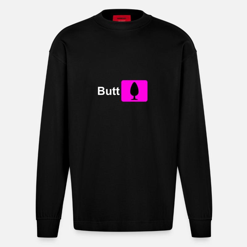 Butt Plug Symbol Pink - Heavyweight Oversized Organic Langarmshirt Made in EU - SOLID BLACK