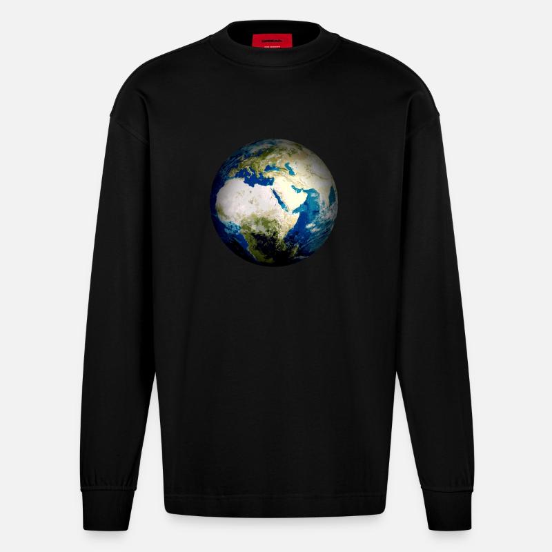 Weltkugel Erde - Heavyweight Oversized Organic Langarmshirt Made in EU - SOLID BLACK