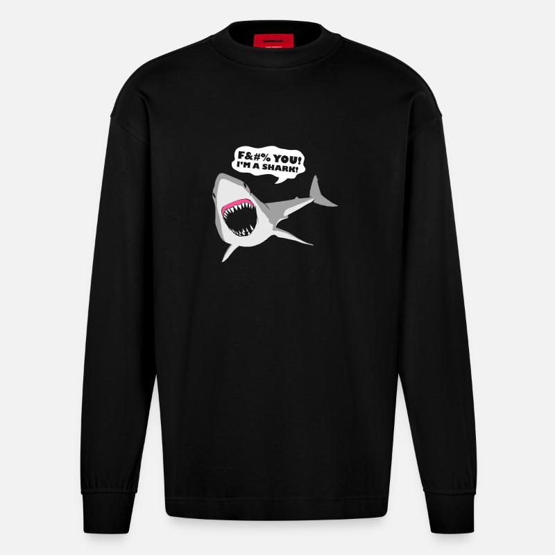 Ich bin ein Hai! - Heavyweight Oversized Organic Langarmshirt Made in EU - SOLID BLACK