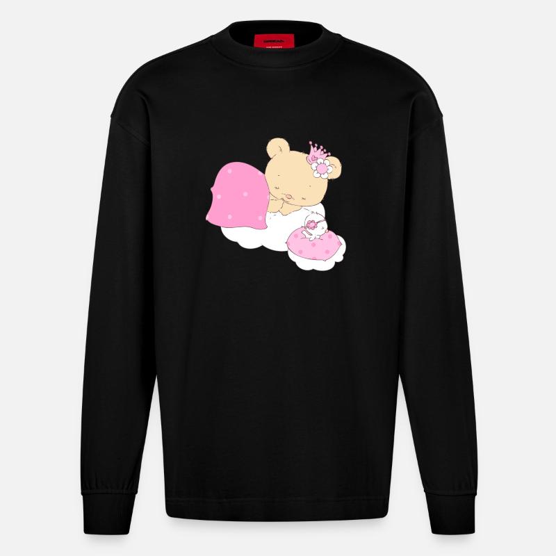 Bear princess sleeping on cloud - Heavyweight Oversized Organic Langarmshirt Made in EU - SOLID BLACK