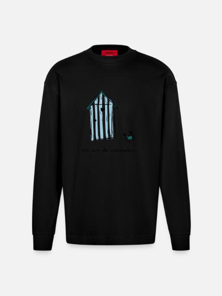 Cabine de plage - Manches longues bio épais oversize fabriqué en UE - SOLID BLACK