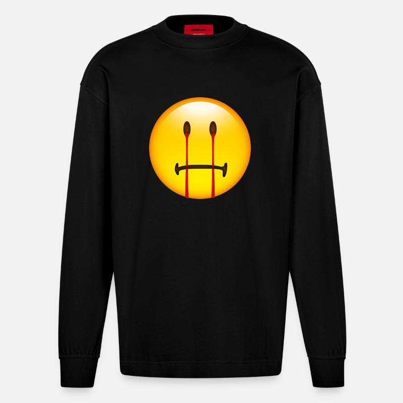 Smiley Halloween - Heavyweight Oversized Organic Langarmshirt Made in EU - SOLID BLACK