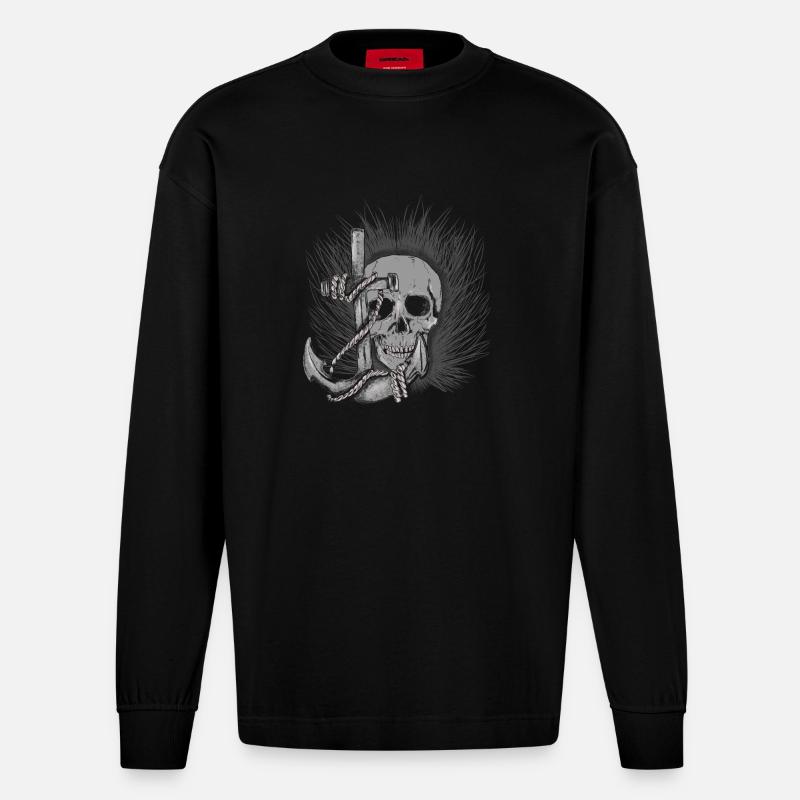 skull_anker - Heavyweight Oversized Organic Langarmshirt Made in EU - SOLID BLACK