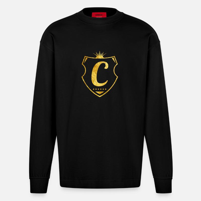 c buchstabe gold - Heavyweight Oversized Organic Langarmshirt Made in EU - SOLID BLACK