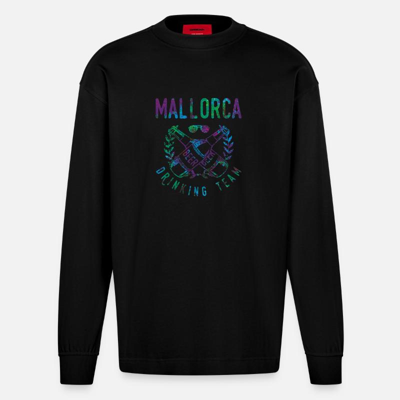 mallorca drinking team - Heavyweight Oversized Organic Langarmshirt Made in EU - SOLID BLACK