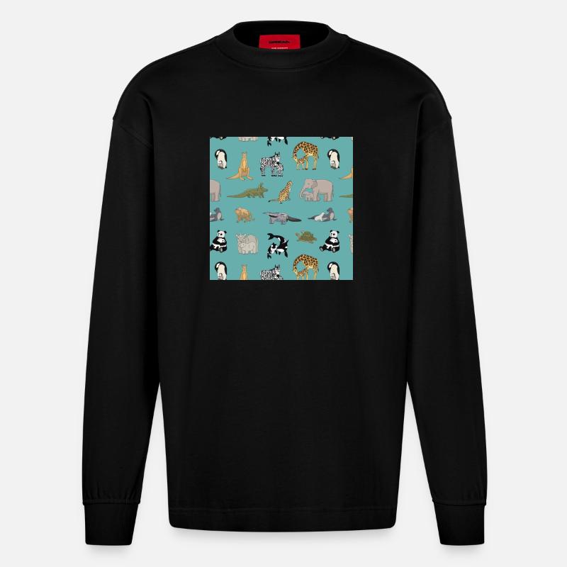 Zoo Muster - Heavyweight Oversized Organic Langarmshirt Made in EU - SOLID BLACK
