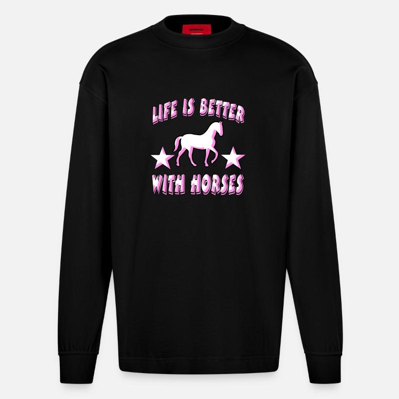Pferd - Heavyweight Oversized Organic Langarmshirt Made in EU - SOLID BLACK