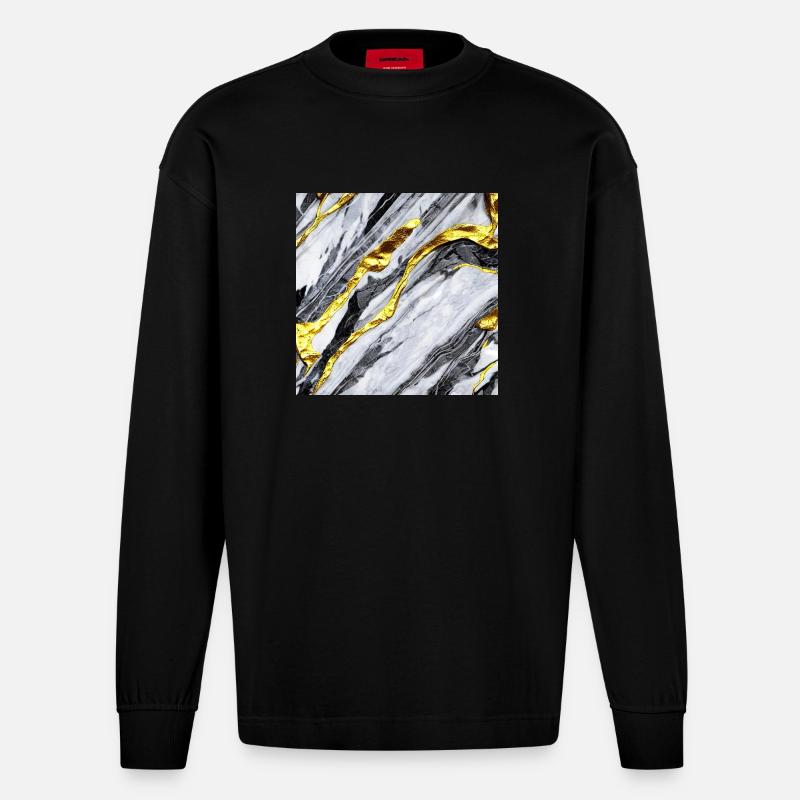 Marmorgold Struktur - Heavyweight Oversized Organic Langarmshirt Made in EU - SOLID BLACK