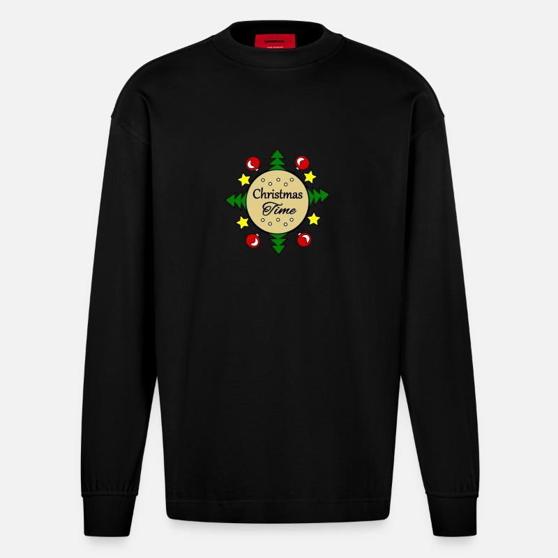 Période de Noël - Manches longues bio épais oversize fabriqué en UE - SOLID BLACK
