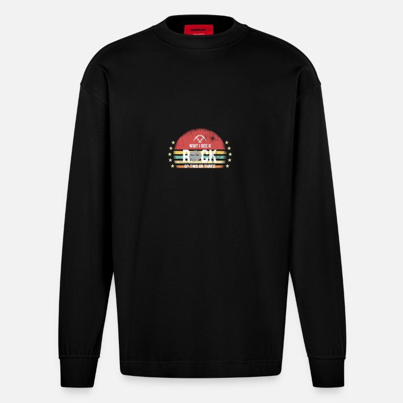 Wait I See A Rock - Heavyweight Oversized Organic Langarmshirt Made in EU - SOLID BLACK