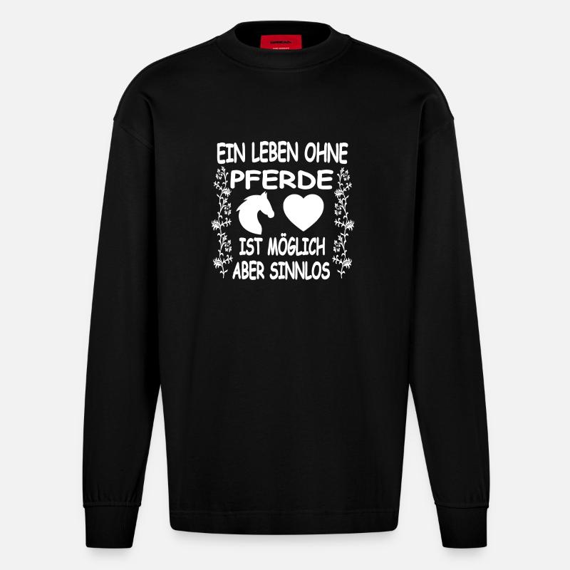 Pferde - Heavyweight Oversized Organic Langarmshirt Made in EU - SOLID BLACK
