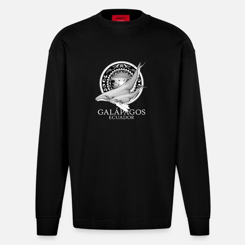 Buckelwale Galápagos Ecuador - Heavyweight Oversized Organic Langarmshirt Made in EU - SOLID BLACK