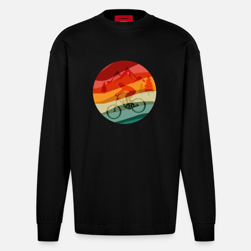 MTB Retro Design - Heavyweight Oversized Organic Langarmshirt Made in EU - SOLID BLACK