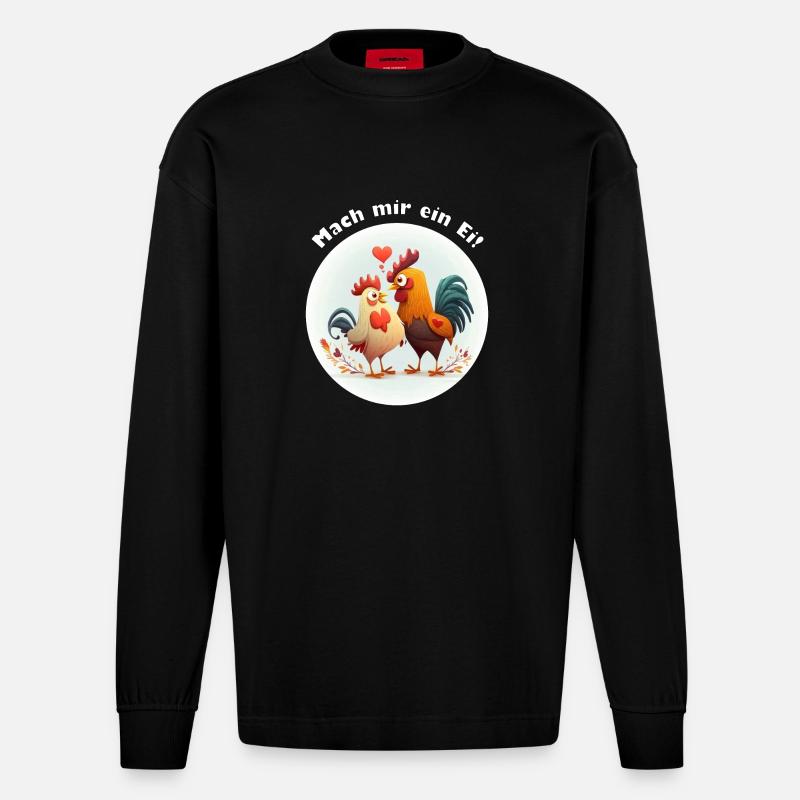 Mach mir ein Ei - Heavyweight Oversized Organic Langarmshirt Made in EU - SOLID BLACK