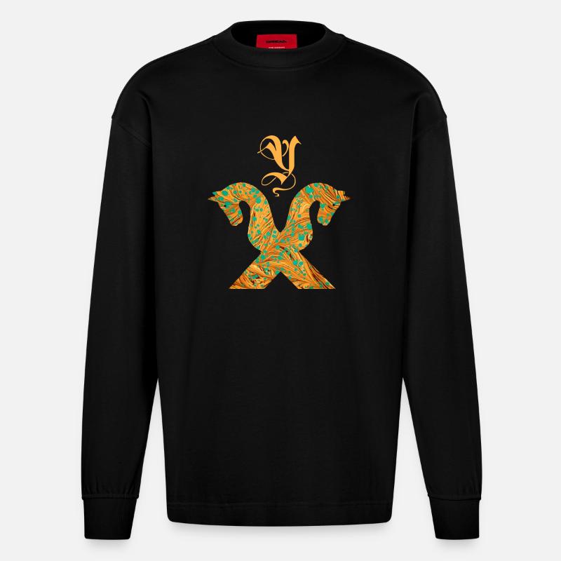 pferdegiebel e 95 y - Heavyweight Oversized Organic Langarmshirt Made in EU - SOLID BLACK