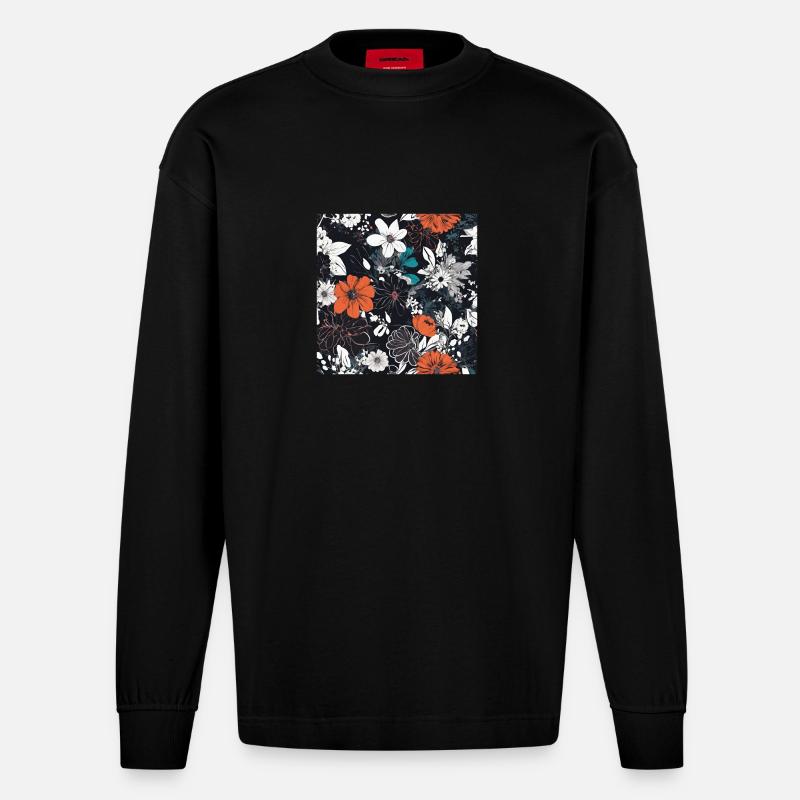 Dunkle Blüten - Heavyweight Oversized Organic Langarmshirt Made in EU - SOLID BLACK