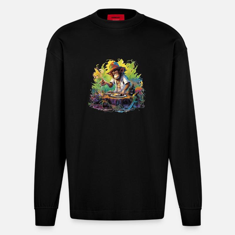 Monkey DJ - Heavyweight Oversized Organic Langarmshirt Made in EU - SOLID BLACK
