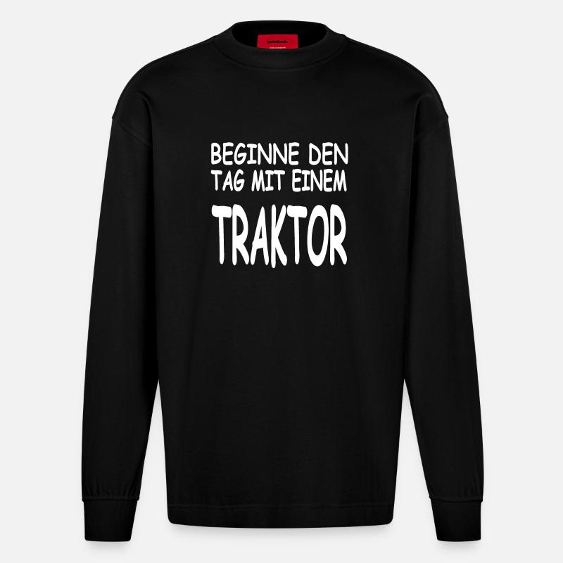 Traktor - Heavyweight Oversized Organic Langarmshirt Made in EU - SOLID BLACK