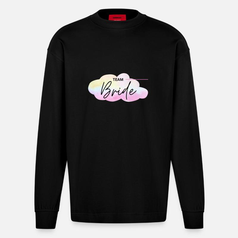 Team Bride - Rainbow Cloud - Heavyweight Oversized Organic Longsleeve Shirt Made in EU - SOLID BLACK