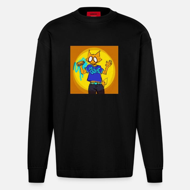 Fox Graffiti - Heavyweight Oversized Organic Langarmshirt Made in EU - SOLID BLACK
