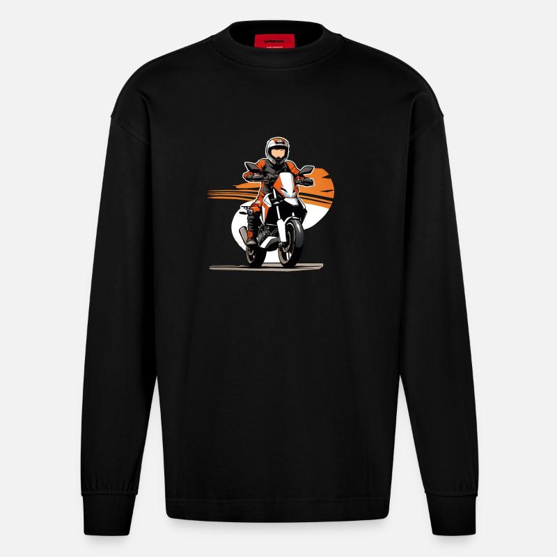 Motorradfahrer orange - Heavyweight Oversized Organic Langarmshirt Made in EU - SOLID BLACK