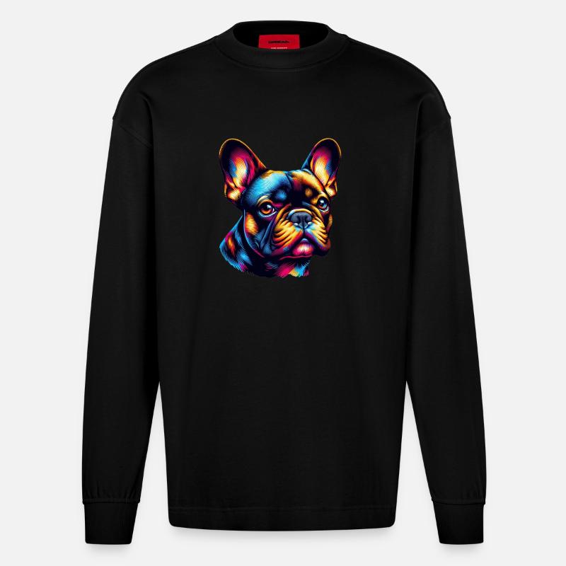 Bouledogue français - Manches longues bio épais oversize fabriqué en UE - SOLID BLACK