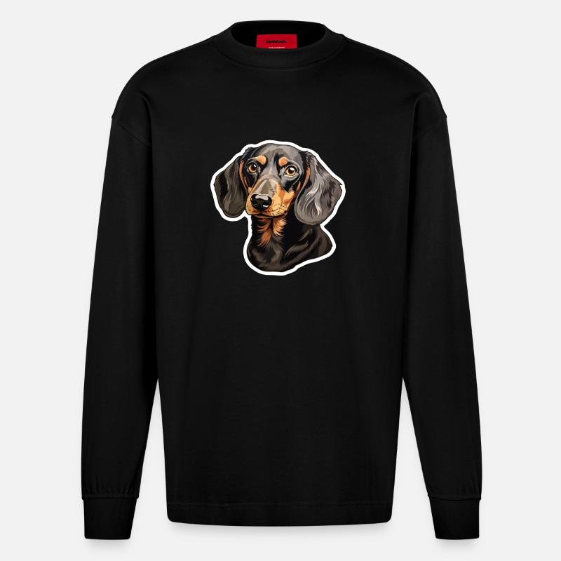Dackel oder Dachshund - Heavyweight Oversized Organic Langarmshirt Made in EU - SOLID BLACK