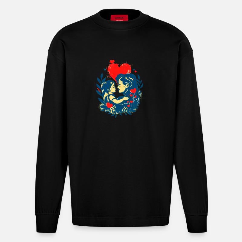 Mutter und Kind im Angesicht - Heavyweight Oversized Organic Langarmshirt Made in EU - SOLID BLACK