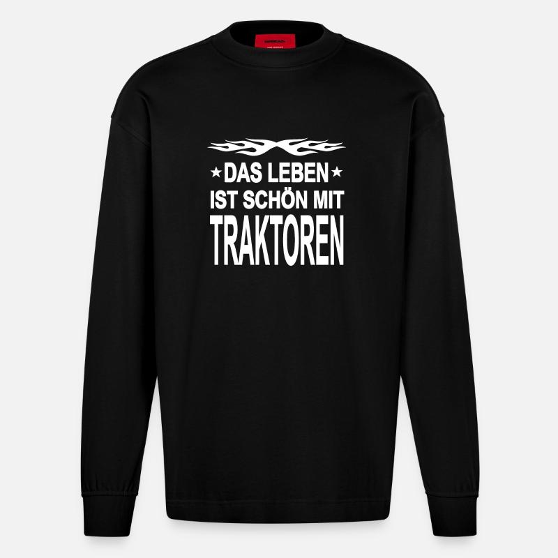 Traktor - Heavyweight Oversized Organic Langarmshirt Made in EU - SOLID BLACK