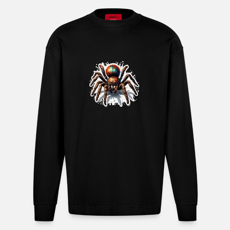 Spider / Web / Pet / Reptile / Eight-legged - Heavyweight Oversized Organic Longsleeve Shirt Made in EU - SOLID BLACK
