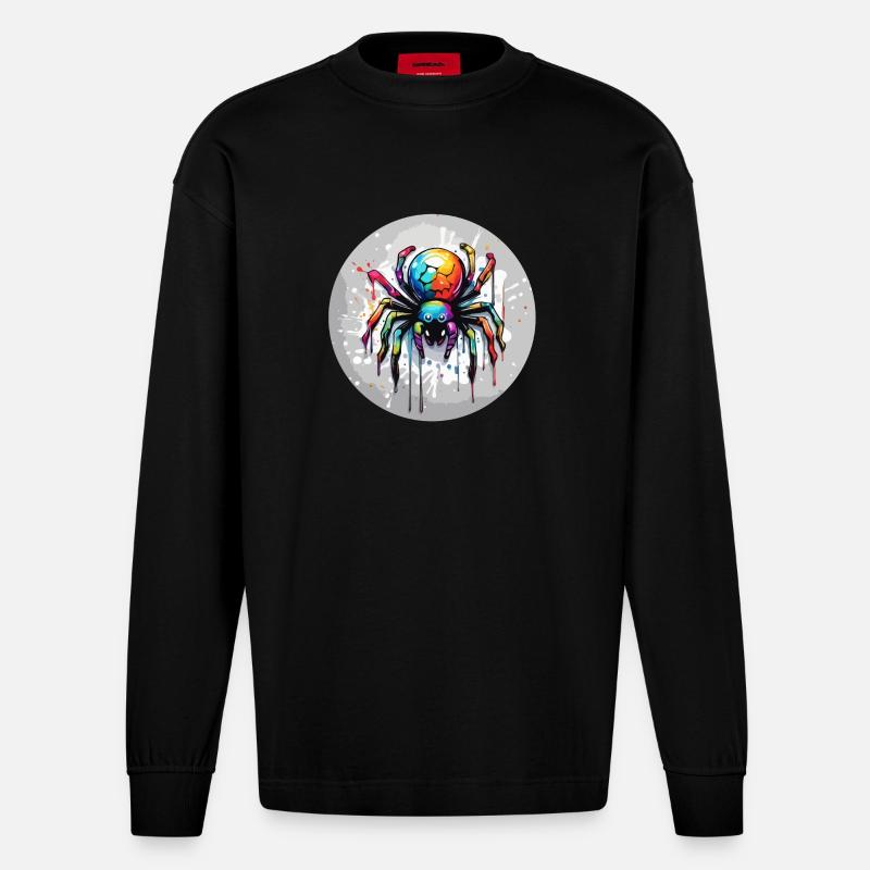 Spinne / Netz / Haustier / Kriechtier / Achtbeiner - Heavyweight Oversized Organic Langarmshirt Made in EU - SOLID BLACK