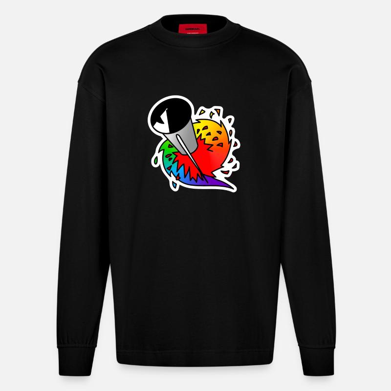 Rainbow Rocket : Sticky Queer Pride - Manches longues bio épais oversize fabriqué en UE - SOLID BLACK
