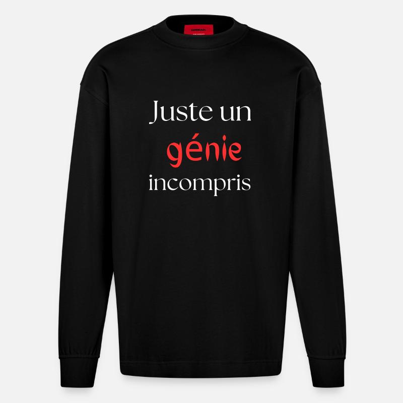 juste un génie incompris - Manches longues bio épais oversize fabriqué en UE - SOLID BLACK