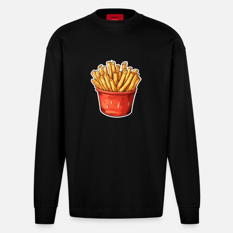 Pommes Portion - Heavyweight Oversized Organic Langarmshirt Made in EU - SOLID BLACK