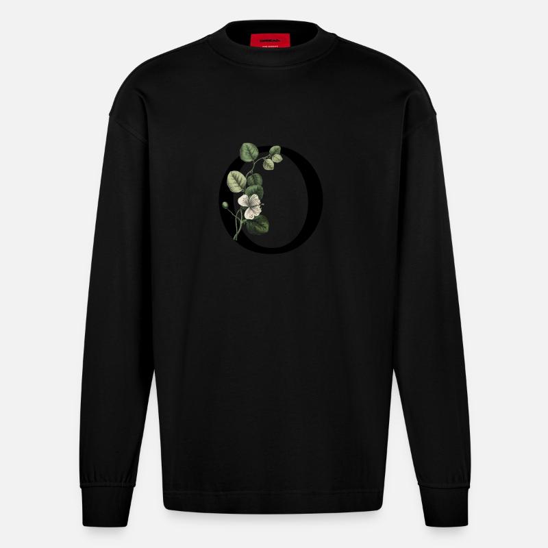 Buchstabe O Grüne Botanik - Heavyweight Oversized Organic Langarmshirt Made in EU - SOLID BLACK