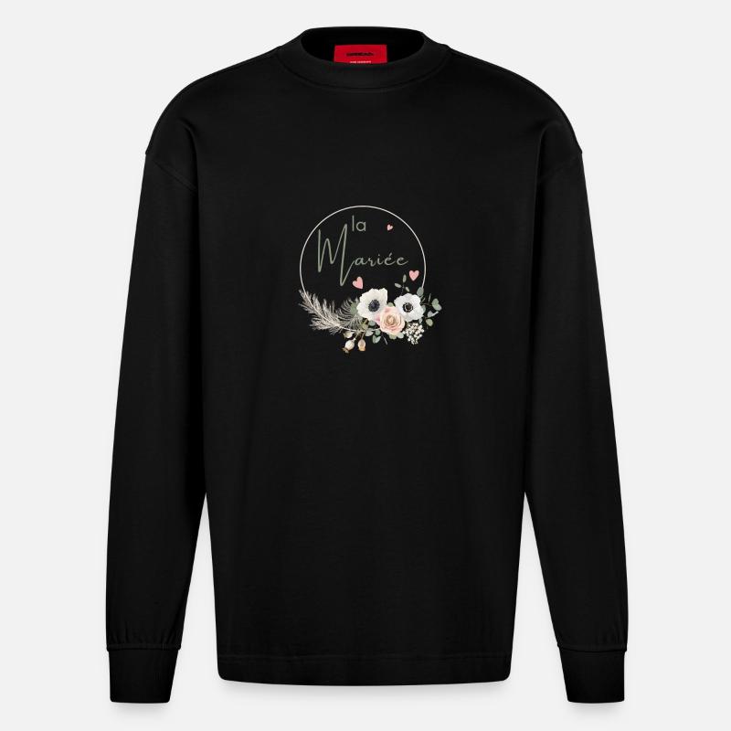 Brautkrone Boho Blumen - Heavyweight Oversized Organic Langarmshirt Made in EU - SOLID BLACK