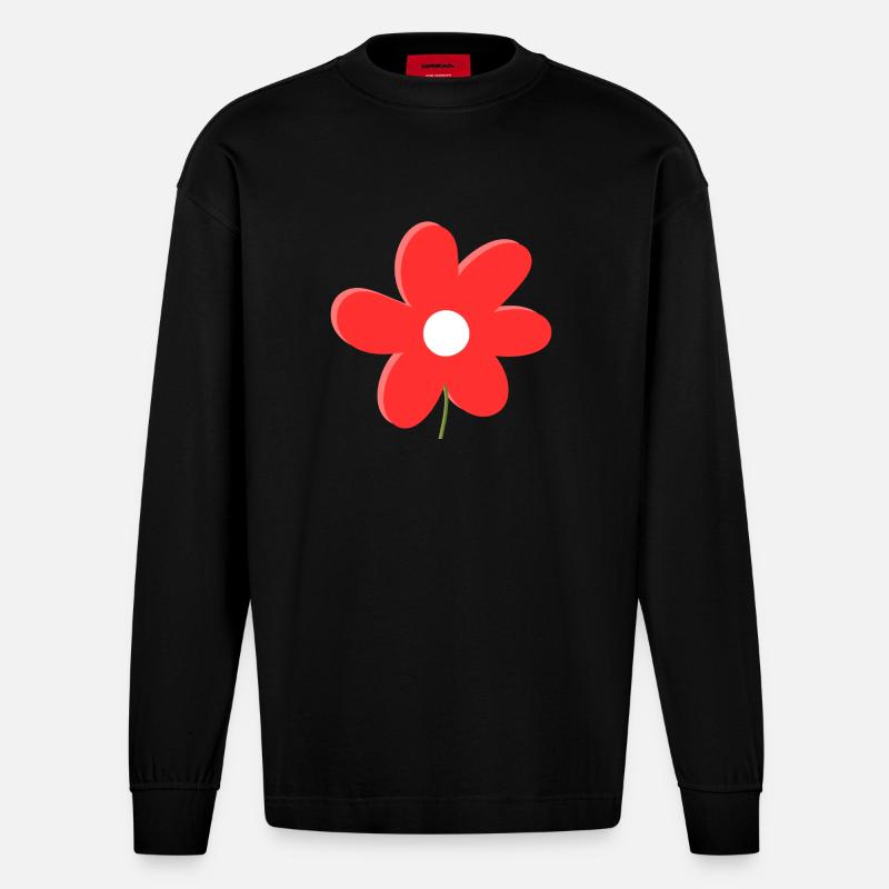 Rote Gänseblümchenblume - Heavyweight Oversized Organic Langarmshirt Made in EU - SOLID BLACK