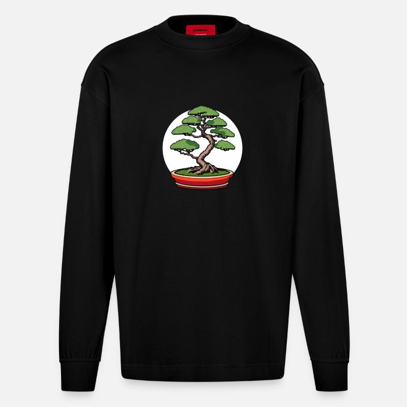 Bonsai Japan Baum - Heavyweight Oversized Organic Langarmshirt Made in EU - SOLID BLACK