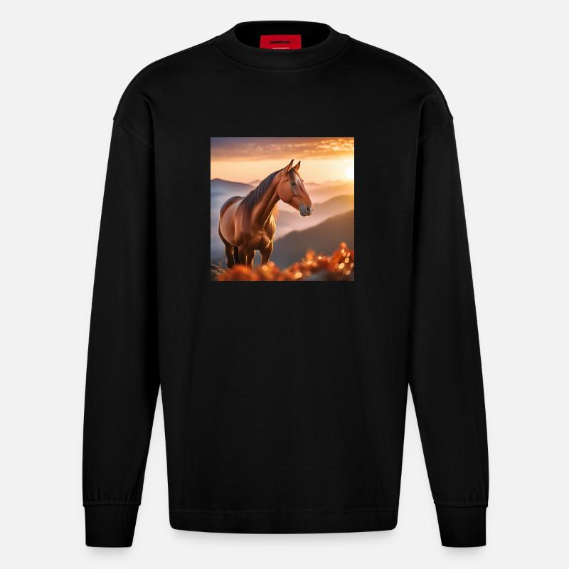 Pferdekunst - Heavyweight Oversized Organic Langarmshirt Made in EU - SOLID BLACK