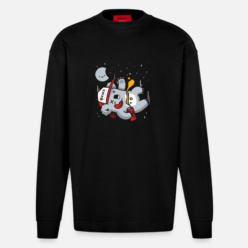 Schläfriger Koala oder betrunkener Dropbear? - Heavyweight Oversized Organic Langarmshirt Made in EU - SOLID BLACK