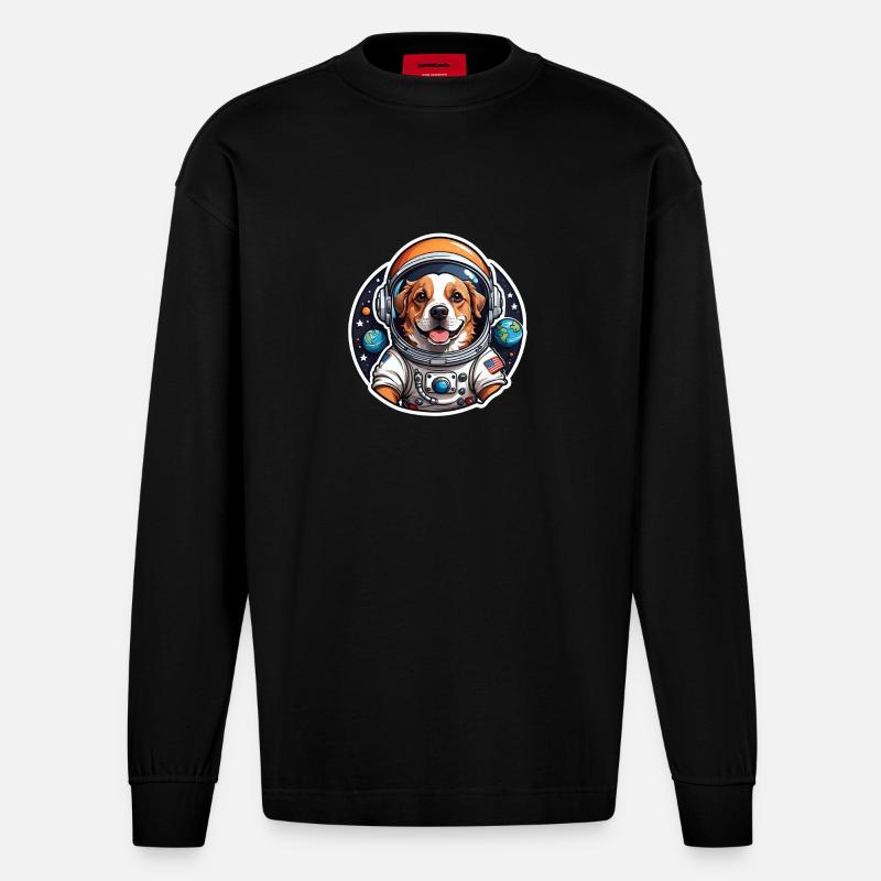Chien astronaute dans l’espace - Manches longues bio épais oversize fabriqué en UE - SOLID BLACK