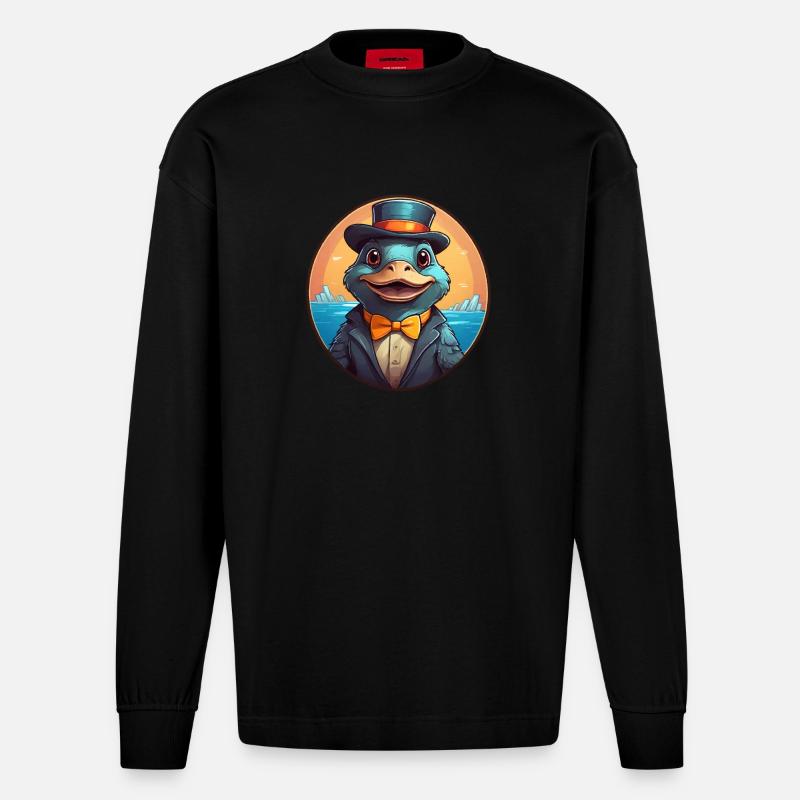 Lustiges Schnabeltier Comic - Heavyweight Oversized Organic Langarmshirt Made in EU - SOLID BLACK