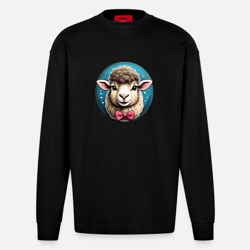 Lustiges Schaf Comic - Heavyweight Oversized Organic Langarmshirt Made in EU - SOLID BLACK