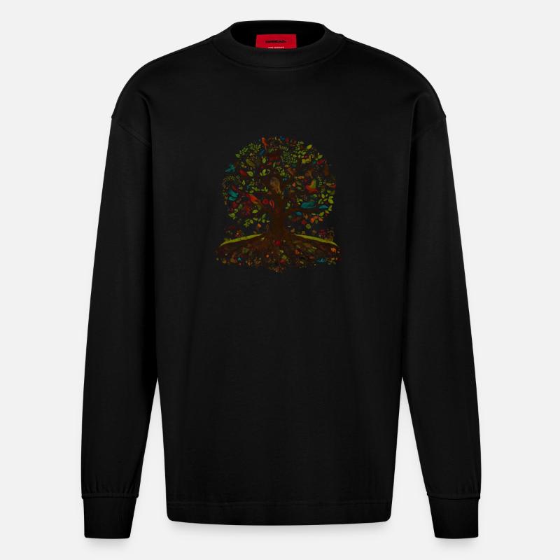 Lebendiger Lebensbaum - Heavyweight Oversized Organic Langarmshirt Made in EU - SOLID BLACK