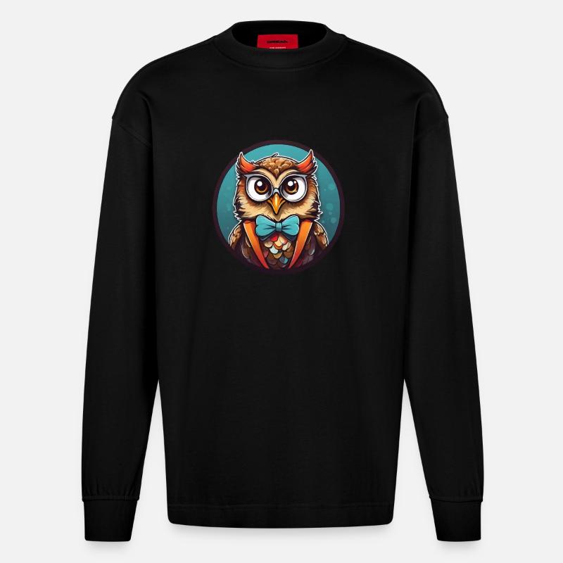 Bande dessinée Funny Owl - Manches longues bio épais oversize fabriqué en UE - SOLID BLACK